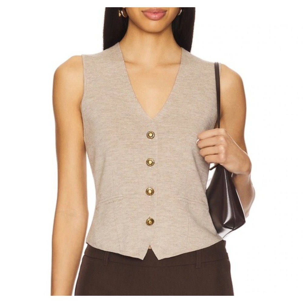 Rag & Bone Ella Wool Blend Beige Knit V-Neck Button Front Sweater Vest Size S